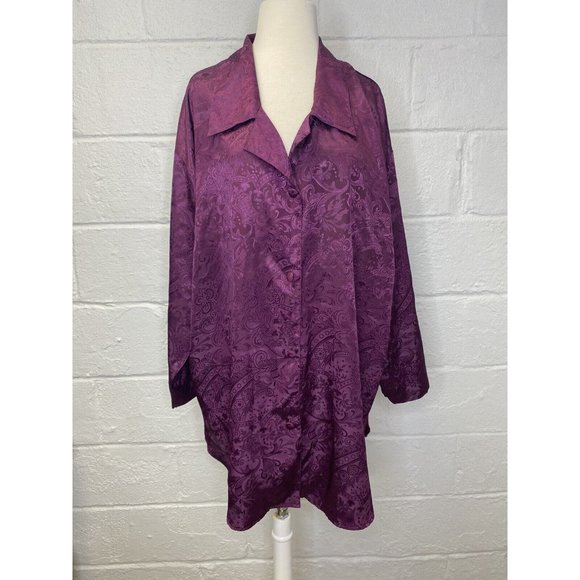 VTG Victorias Secret Gold Label Purple Damask Sleep Shirt Chemise Set Med M/L - Picture 5 of 12